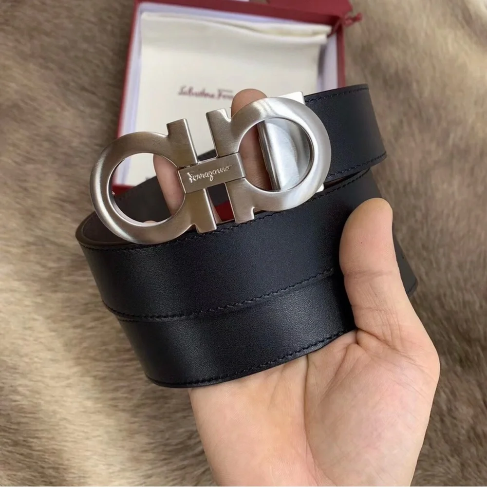 Salvatore Ferragamo Brown Leather Belt with Silver Gancini Buckle